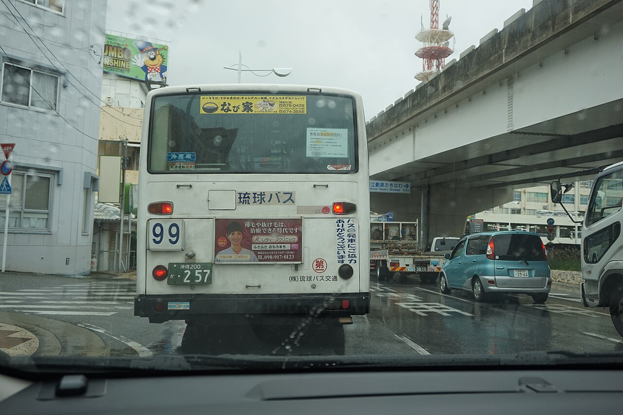 雨の沖縄の道路